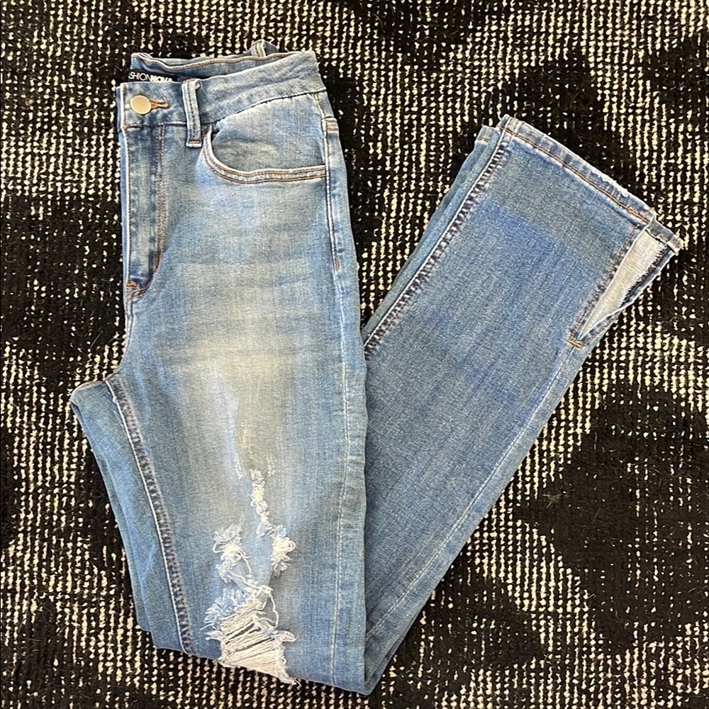 Fashion Nova Blue Skinny Distressed Jeans